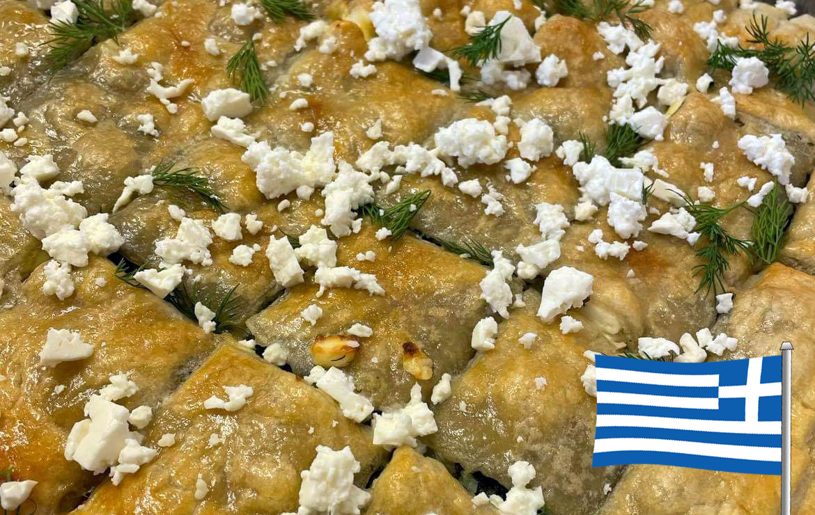 En grekisk maträtt som serverats på World Culinary Day.