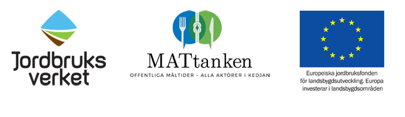 Tre emblem: Jordbruksverkets logotyp, MATtankens logotyp och EU-flaggan för Jordbruksfonden för landsbygdsutveckling