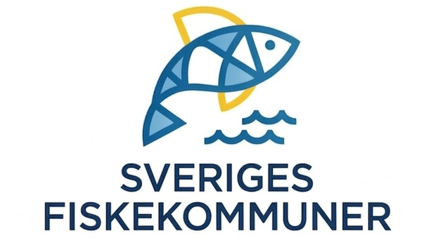 En symbol med en fisk och vågmönster - för nätverket Sveriges fiskekommuner