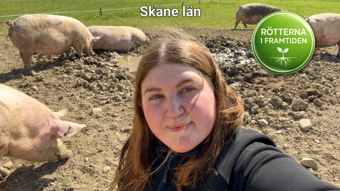 Tova Nilsson 25 år, med en griskulting i famnen