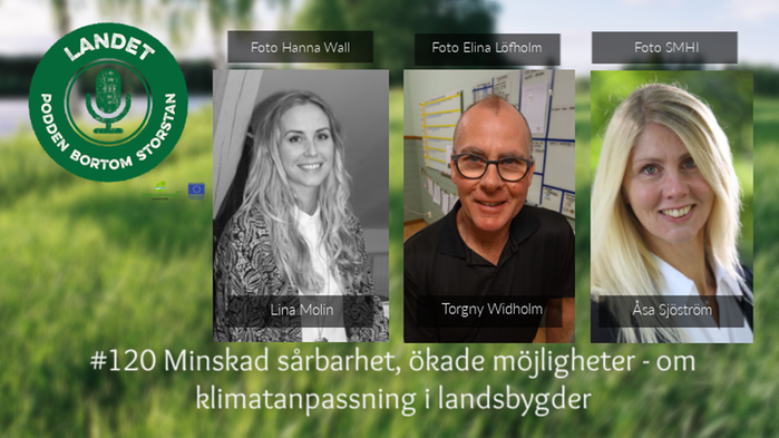 På bilden syns Åsa Sjöström, från Nationellt kunskapscentrum för klimatanpassning på SMHI, Torgny Widholm, lantbrukare från Åre och Lina Molin, samordnare på länsstyrelsen i Jämtlands län 