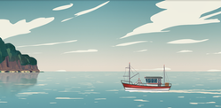 Illustration: Fiskebåt på havet. 