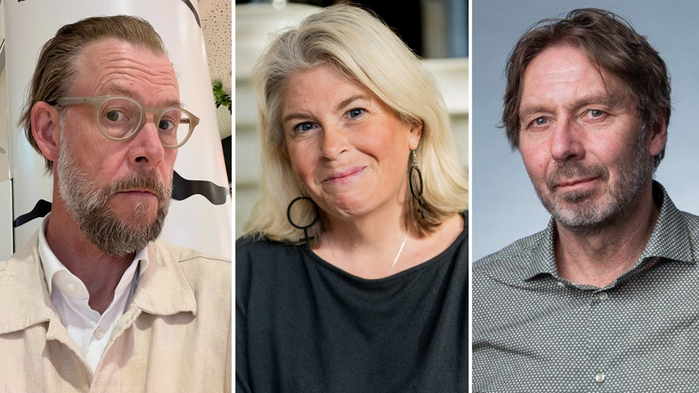 Porträttbilder på två män och en kvinna.